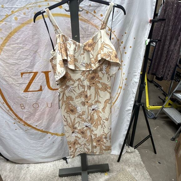 RACHEL RACHEL ROY Womens Beige Cold Shoulder Ruffled Slit Back Hem Zippered Flor - Picture 2 of 3